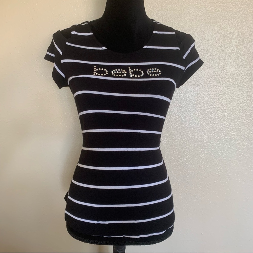 Y2K vintage Bebe Black and White Striped Women's Top